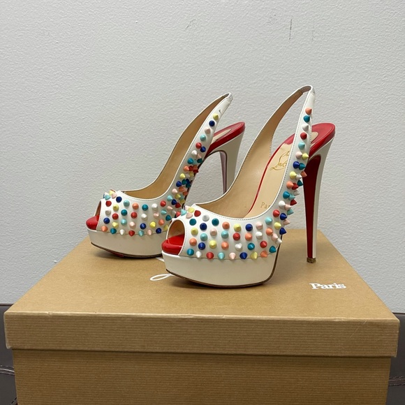 ***SOLD*** Christian Louboutin Lady Peep Sling Spike Pumps 36 - Picture 4 of 15